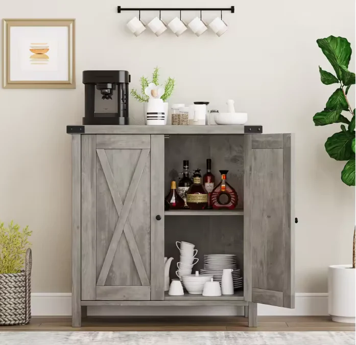 2-Deurs Farmhouse Buffetkast – Opbergkast met Verstelbare Planken, 40×76×80 cm - Afbeelding 4