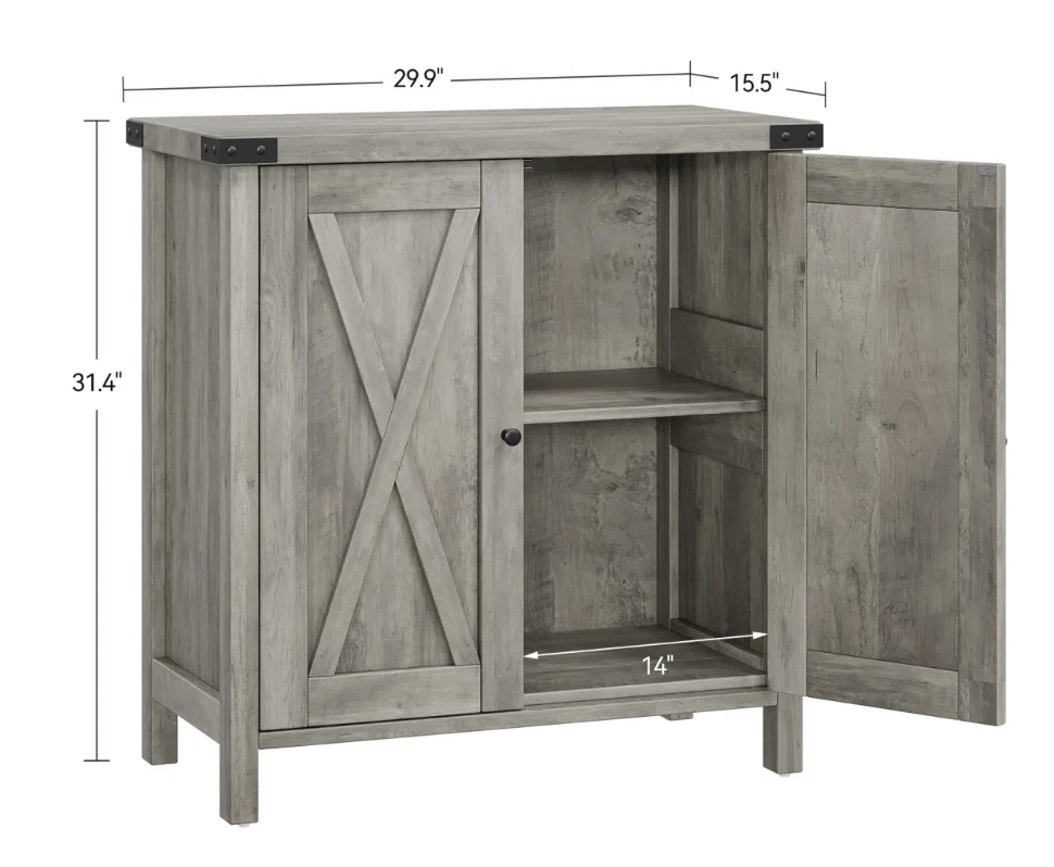 2-Deurs Farmhouse Buffetkast – Opbergkast met Verstelbare Planken, 40×76×80 cm - Afbeelding 9