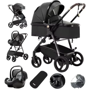 3-in-1 Baby Kinderwagen Reissysteem – Luxe Hoge Zit, Reiswieg en Autodrager