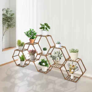Zeshoekige Houten Plantenstandaard – 11-Laags Displayrek voor Binnen & Buiten, 231x25x97 cm